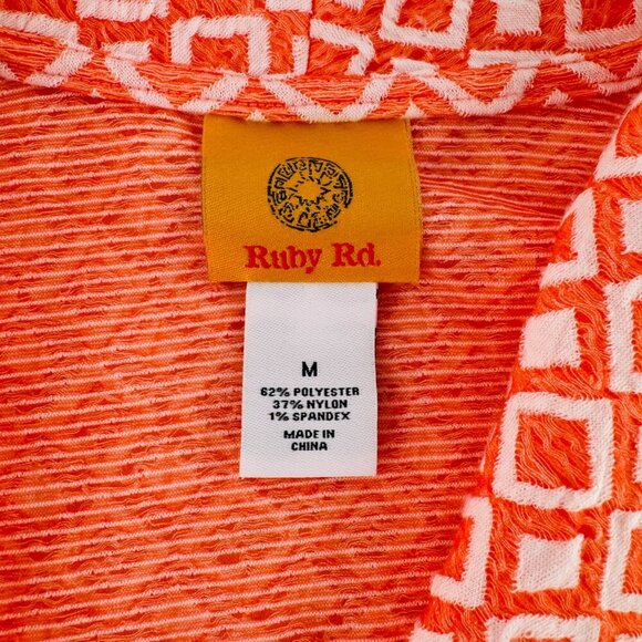 Ruby Rd. Womens Orange Geometric Print Open Cardigan Jacket‎ Blouse Size M Soft - Picture 2 of 5
